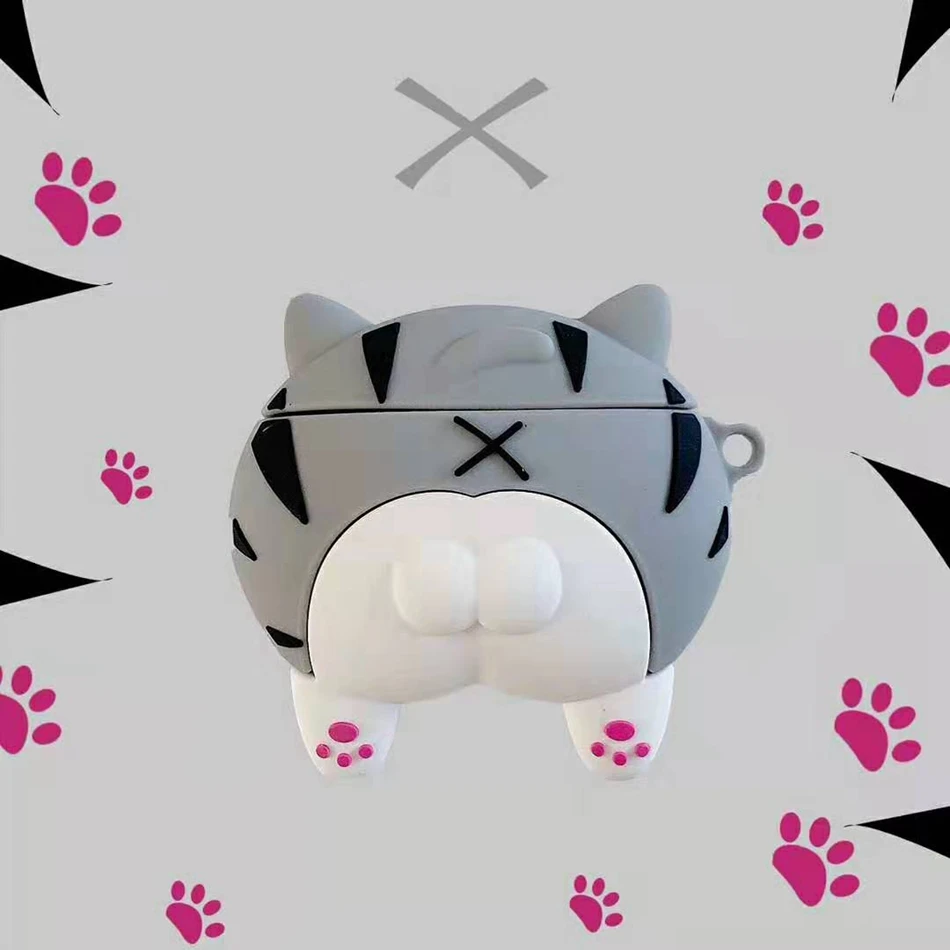 A1 Чехол для AirPods, 3D сетчатый красный Забавный чехол с милым мультяшным котом серого цвета, задняя крышка для Airpods 2/i10/i11 TWS, защитный чехол - Цвет: A1