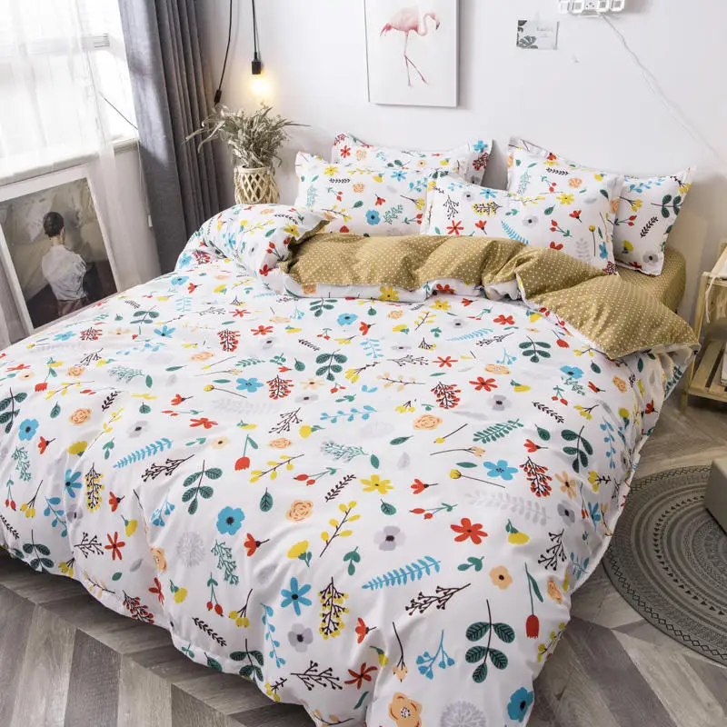 

4pcs Geometric Bedding Set Cute Cartoon Kids Polyester Bedding Home Textile Flat Sheets Duvet Cover Pillow Cover
