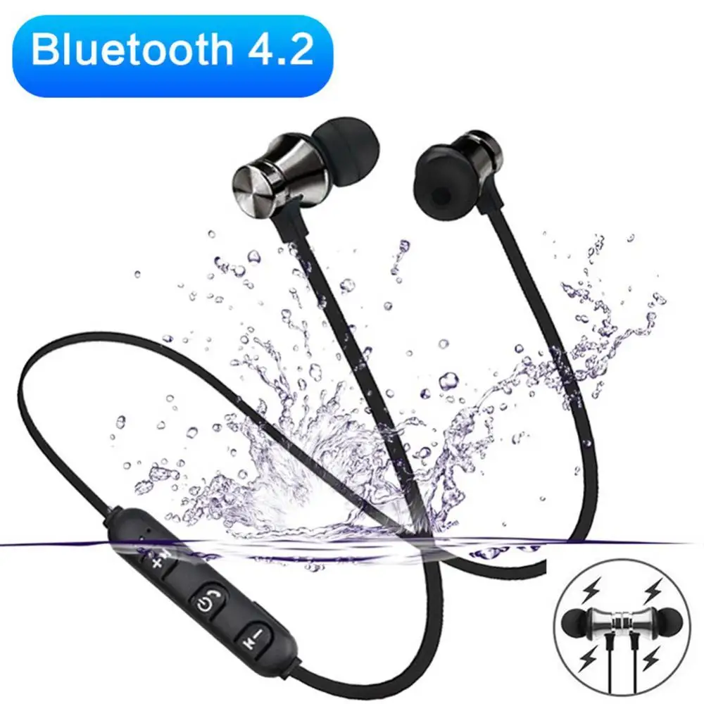 Xt11 fone de ouvido sem fio com adsorção magnética, bluetooth 4.2, fone de ouvido estéreo esportivo para telefone