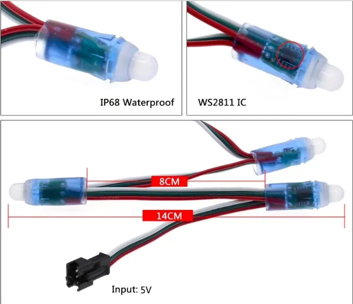 1000 шт./лот 12 мм WS2811 2811 IC RGB светодиодный пиксельный модуль гирлянда IP68 5 в
