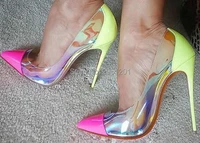 pvc transparent women pumps shoes spring autumn high heels 12cm shining dress pumps sexy party wedding shoes size 35 45