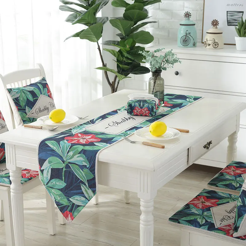 

Nordic style table runner plant small fresh dining table cover cloth cotton linen cloth art coffee table TV cabinet cover towel