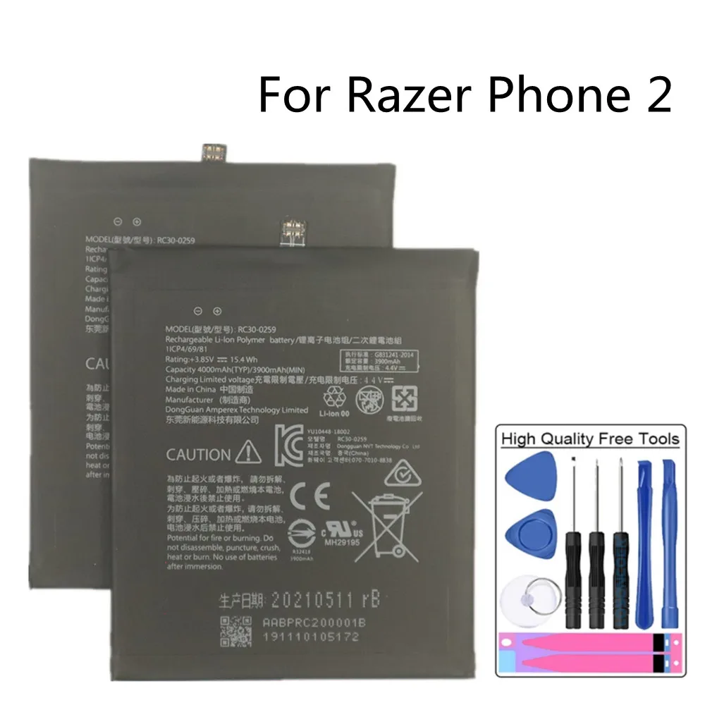 

New 100% Original 4000mAh Battery For Razer Phone 2 phone2 RC30-0259 1ICP4/69/81 Mobile Phone Replacement Bateria + Tools