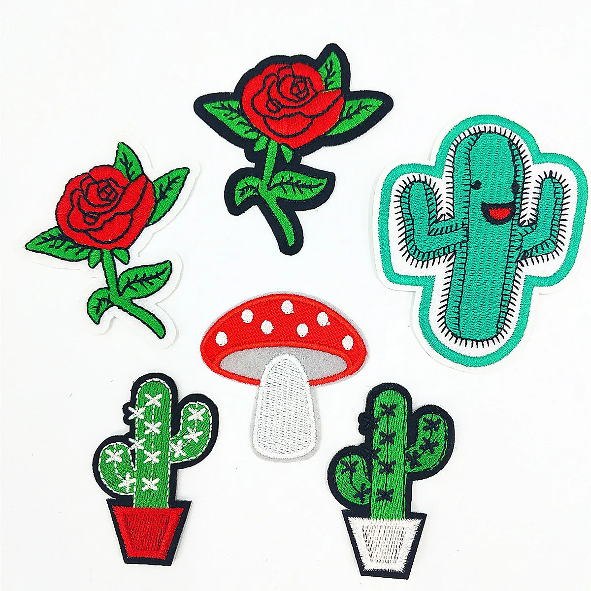 Кактус цветочный гриб Цветочные нашивки растения из лоскутного топа с вышивкой
