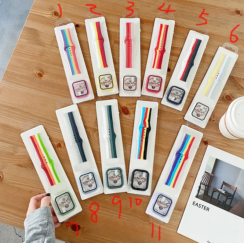 

Glass+Case+Strap For Apple Watch 6 Band 44mm 40mm 38mm 42 mm Silicone Wristband Watchband Bracelet For iWatch 7 3 4 5 6 SE Band