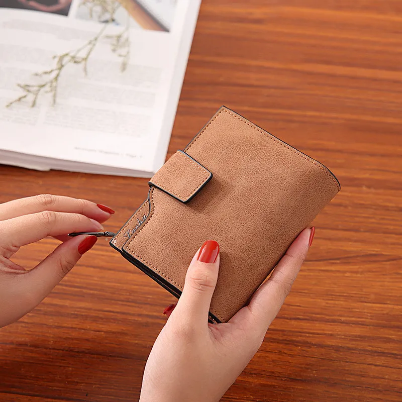 Модный маленький женский кошелек короткий Дамский на молнии клатч однотонный