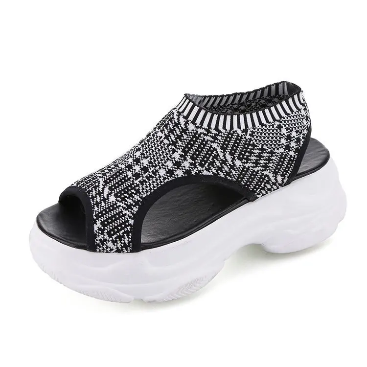 

Leisure Women Sandals for Breathable Knitted Fabric Shopping Ladies Walking Shoes Summer Platform Black Sandal Shoes 2019 New