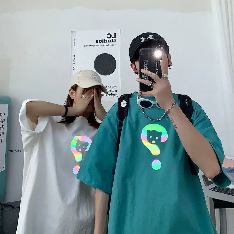 

Summer hip hop brand reflective print oversize national trend short sleeve T-shirt women's loose Harajuku half sleeve T-shirt