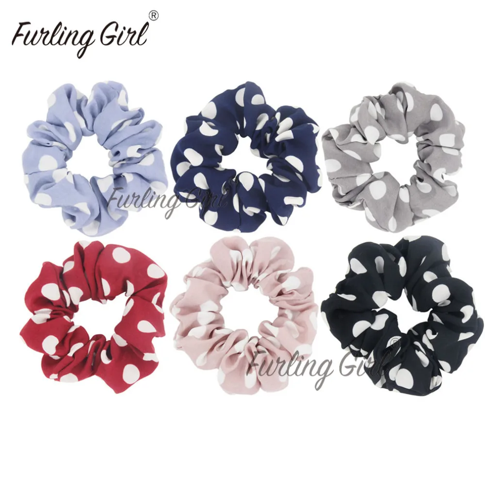 

Furling Girl 1PC White Big Polka Dots Fabric Hair Scrunchies Ponytail Holder Chiffon Hair ties Gum Elastic Hair Bands