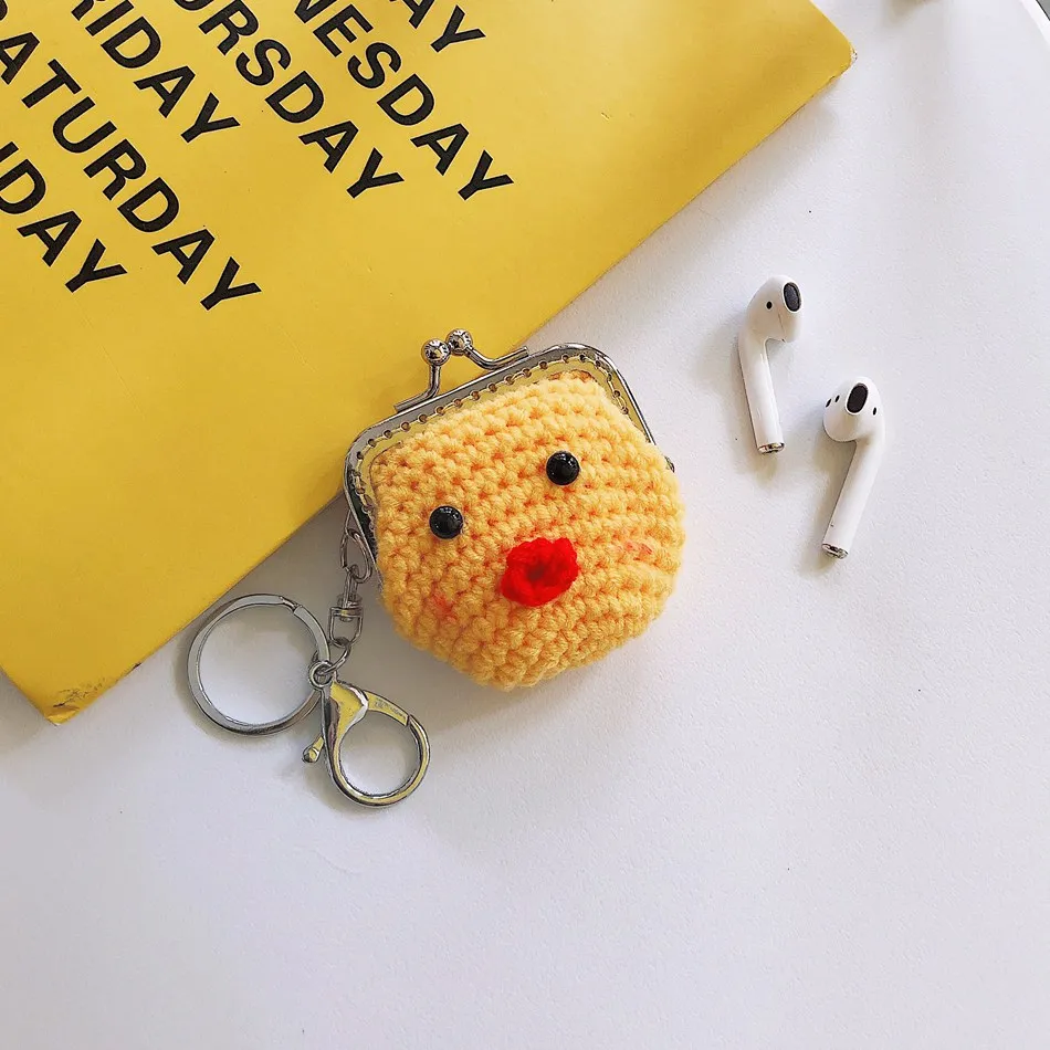 yellow Вязанный Шерстяной Чехол для наушников с милыми мультяшками чехол для AirPods чехол вязаный кожаный свитер Противоскользящий чехол для Airpods 2 Чехол чехол для наушников - Цвет: yellow