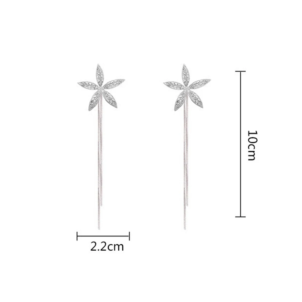 

South Korea spring and summer new five-leaf flower tassel long earring temperament exquisite elegant Trend Fashion Stud Earrings