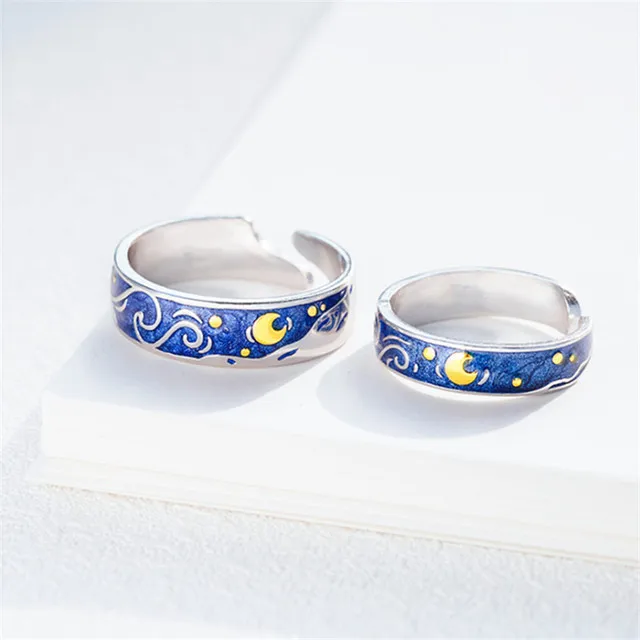Moon Star Starry Night Van Gogh Adjustable Rings For Couple Lover's Real Price S 2020 Drop Shipping Women Men Jewelry | Украшения и