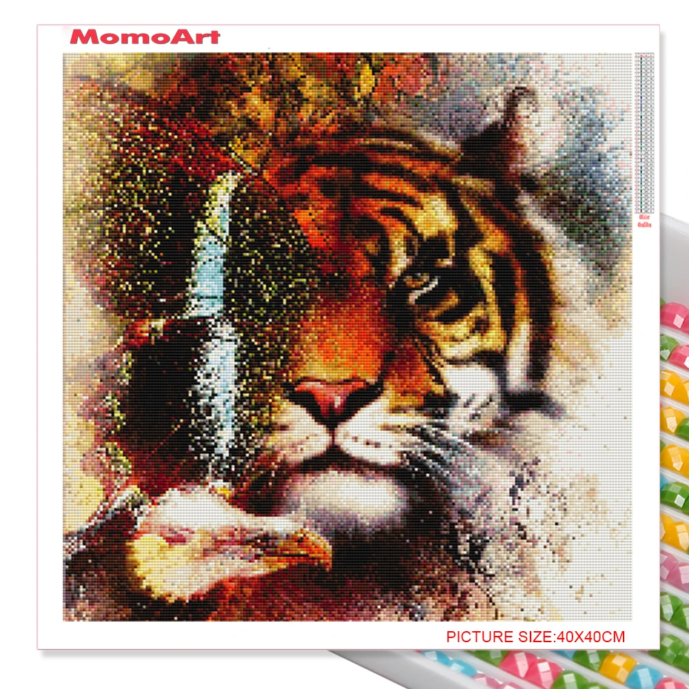 MomoArt Алмазная вышивка Полный бриллиантовый квадратный тигр Мозаика Картина из стразов Животное Картина Орел DIY 5D Wall Art.