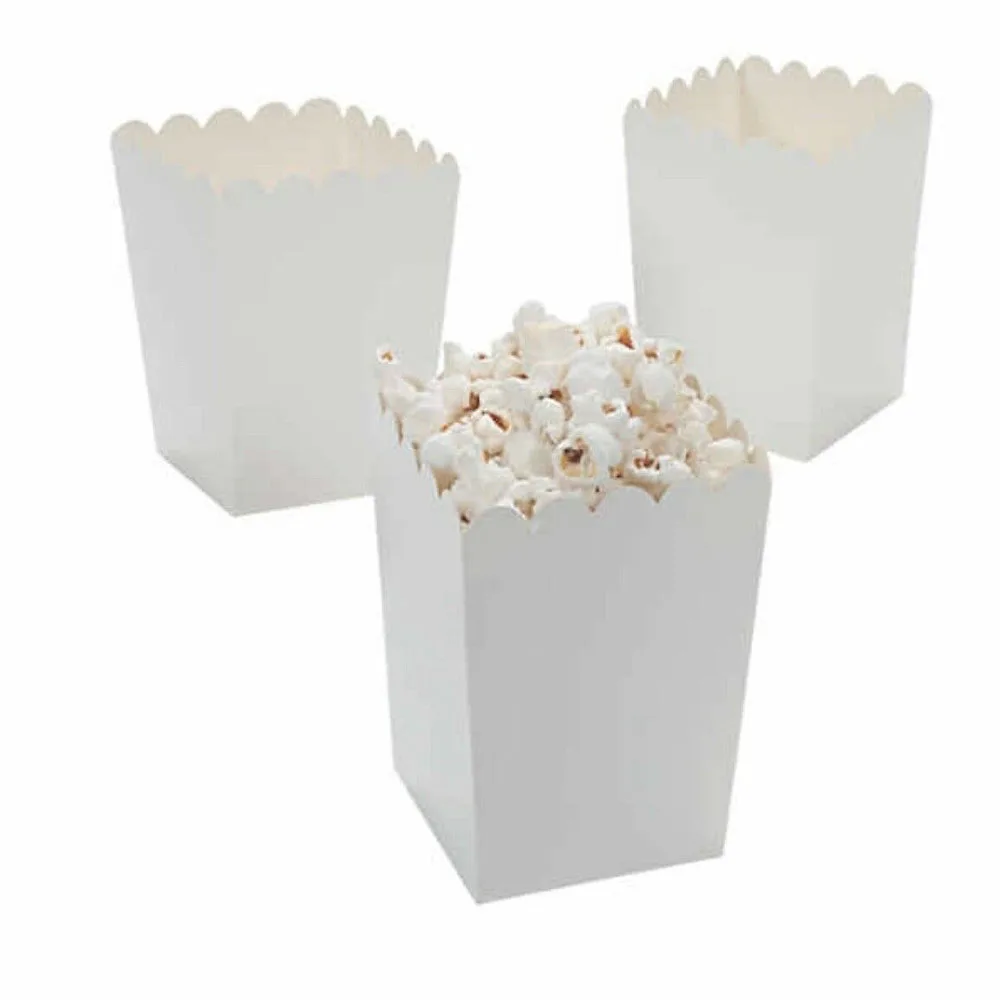

Pack Of 12 Pure White Birthday Baby Shower Summer Party Popcorn Treat Boxes