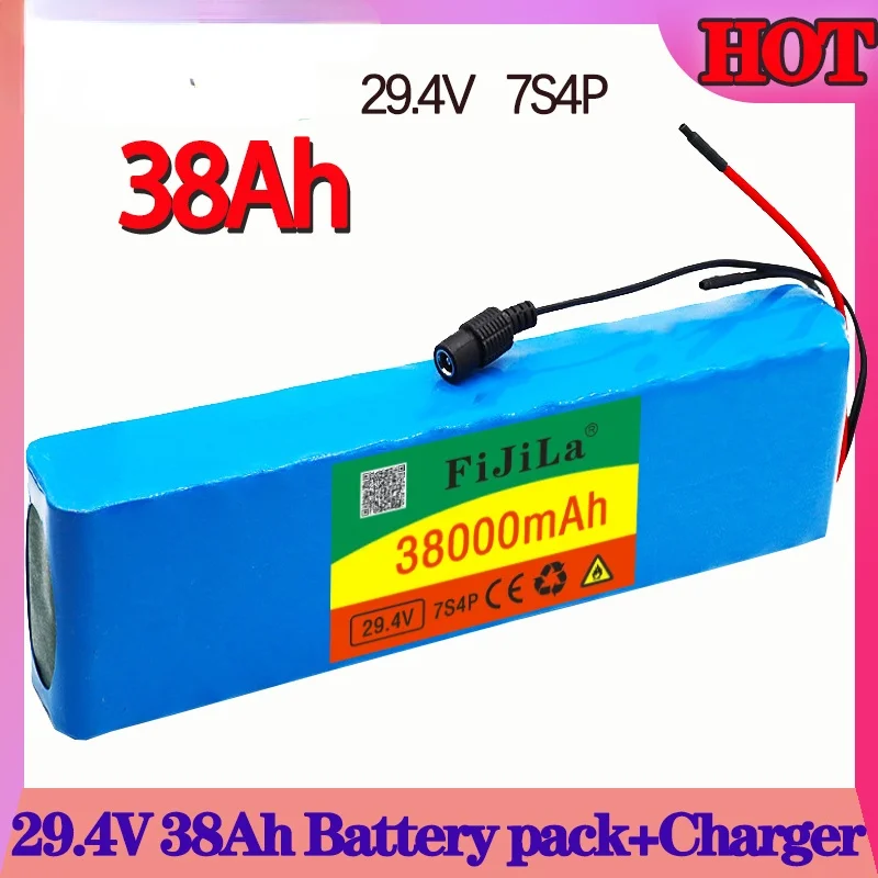 

7S4P 24V 38000mAh 29.4v electric bicycle motor ebike scooter li-ion battery pack 18650 lithium rechargeable batteries BMS