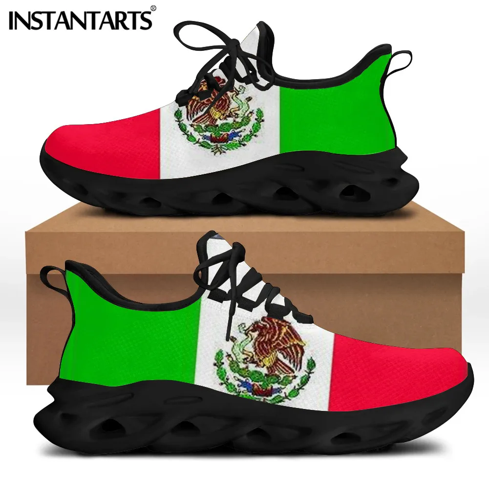 

INSTANTARTS Flag of Mexico Casual Women Flat Sneaker Spring Autumn Breathable Lace Up Footwear Ladies Lightweight Daily Shoes