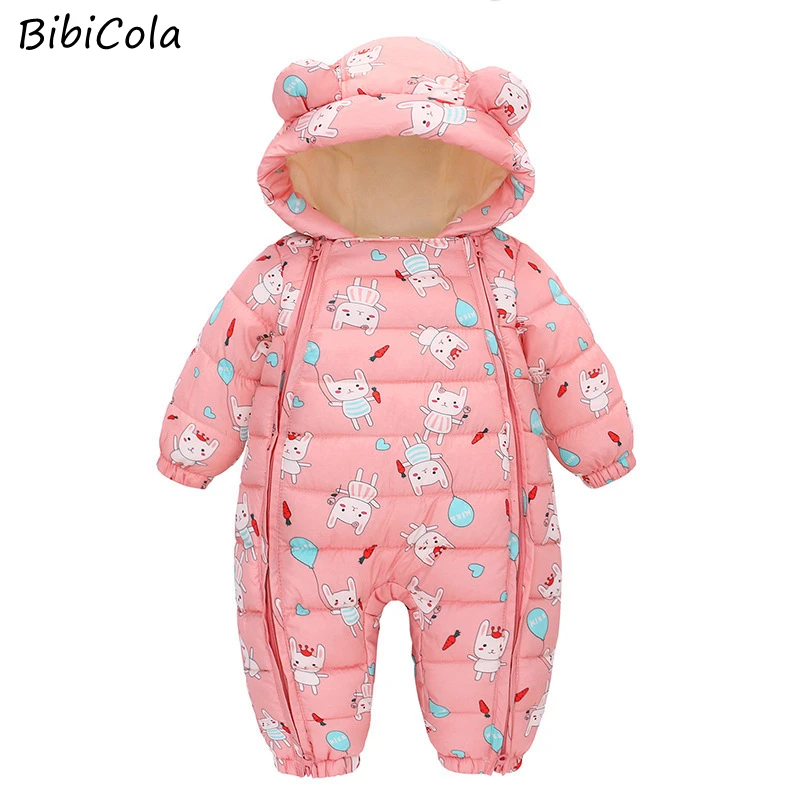 

Newborn Baby Winter Snowsuit Plus Velvet Thick Warm Baby Boys Jumpsuit Newborn Infant Baby Girls Print Overalls Toddler Coat