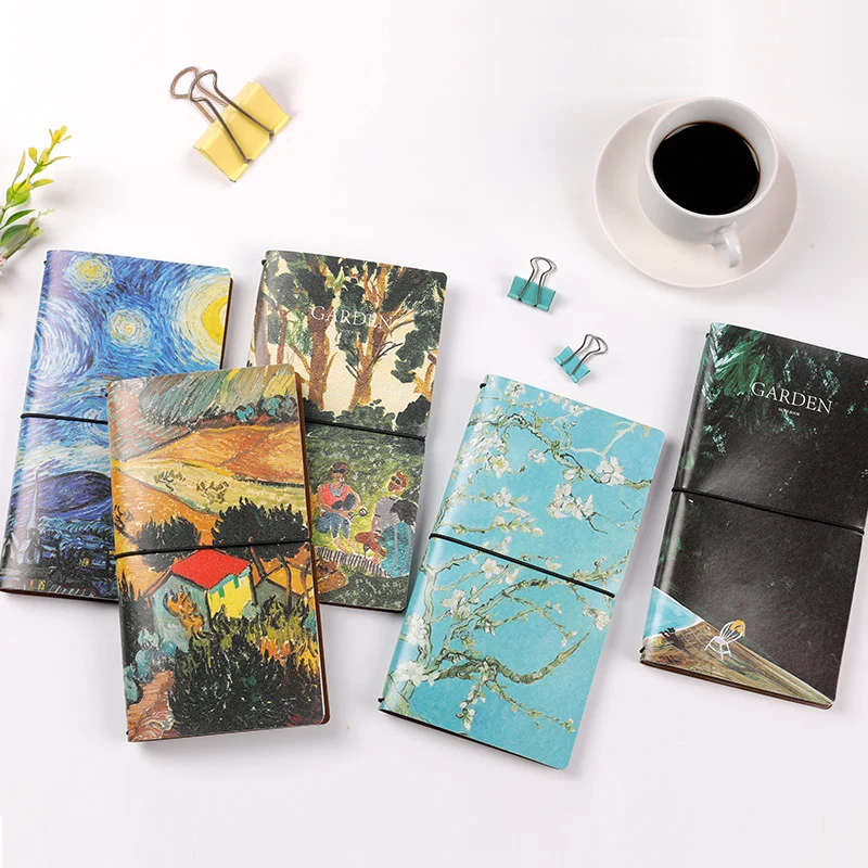 Van Gogh Art Oil Painting Style Notepad Dictionary Star Sky PU Leather Diary Book Kraft Paper Multi Function Thick Notebook