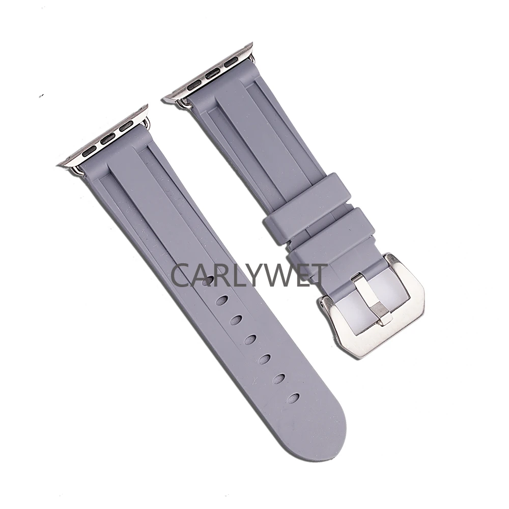 

CARLYWET Top Quality Grey Waterproof Silicone Rubber Watch Band Strap With Silver Brushed buckle For Apple Iwatch 38 40 42 44mm