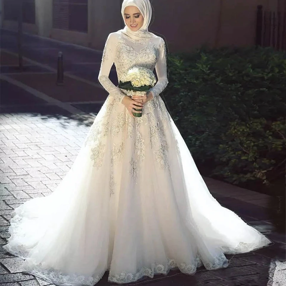 

Luxury Ivory Summer Muslim Wedding Dresses Women 2020 Long Sleeves Plus Size Robe De Mariage Princesse Saudi Arabia Bridal Dress