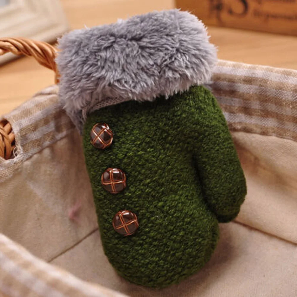 

2017 Kids Full Finger Gloves Cute Buttons Print Solid Warm Knitted Girls Winter Boys Children Cashmere