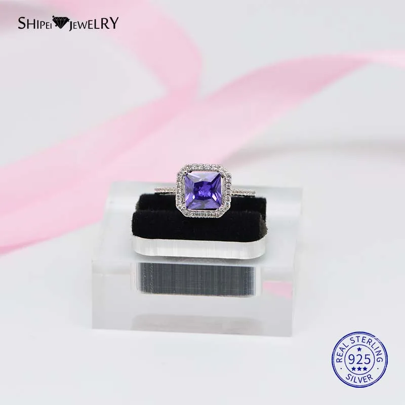 Фиолетовый ShiPei 925 пробы, серебряное, желтое, розовое, белое, фиолетовое сапфировое, рубин, изумруд, квадратное обручальное кольцо для женщин, подарок на день Святого Валентина - Цвет камня: Фиолетовый