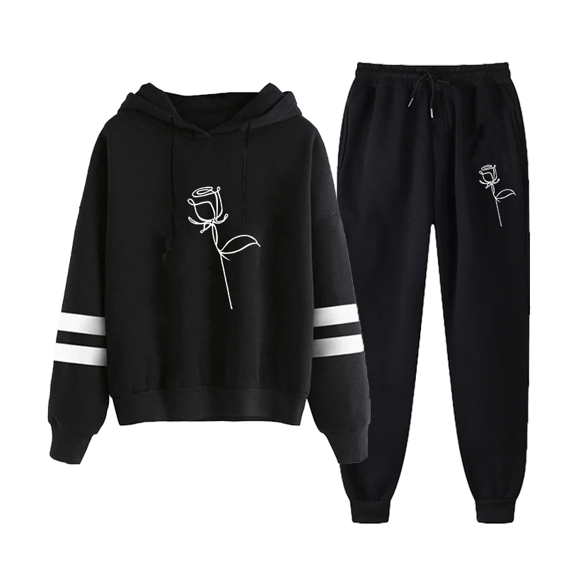 Женский комплект из 2 предметов флисовые спортивные костюмы толстовки с принтом