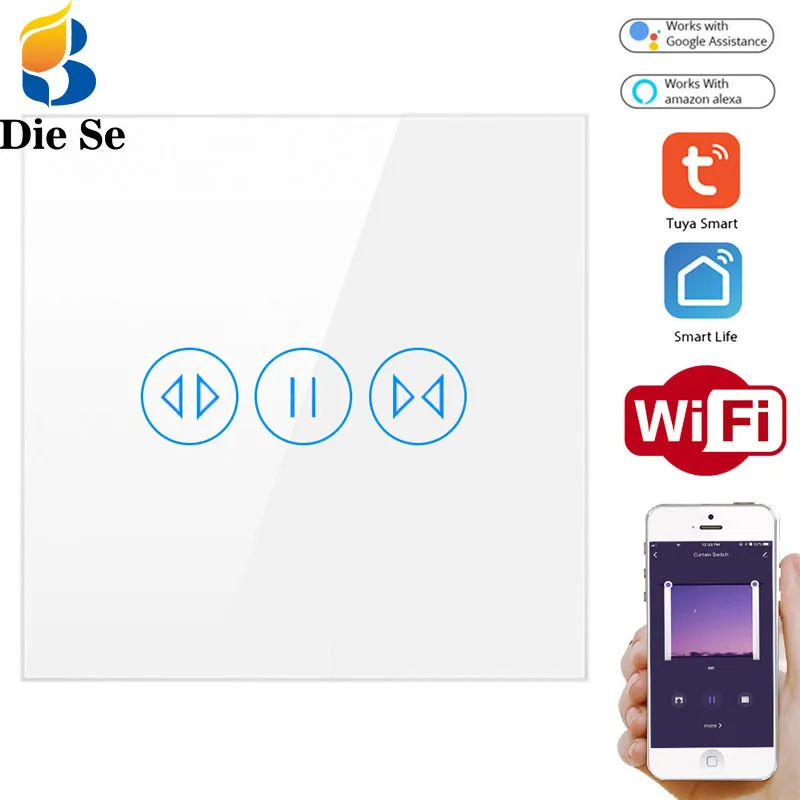 

Tuya Smart Life WiFi Touch Button Curtain Switch 100V~240V for Roller Shutter Electric Tubular Motor workwith Google Home Alexa