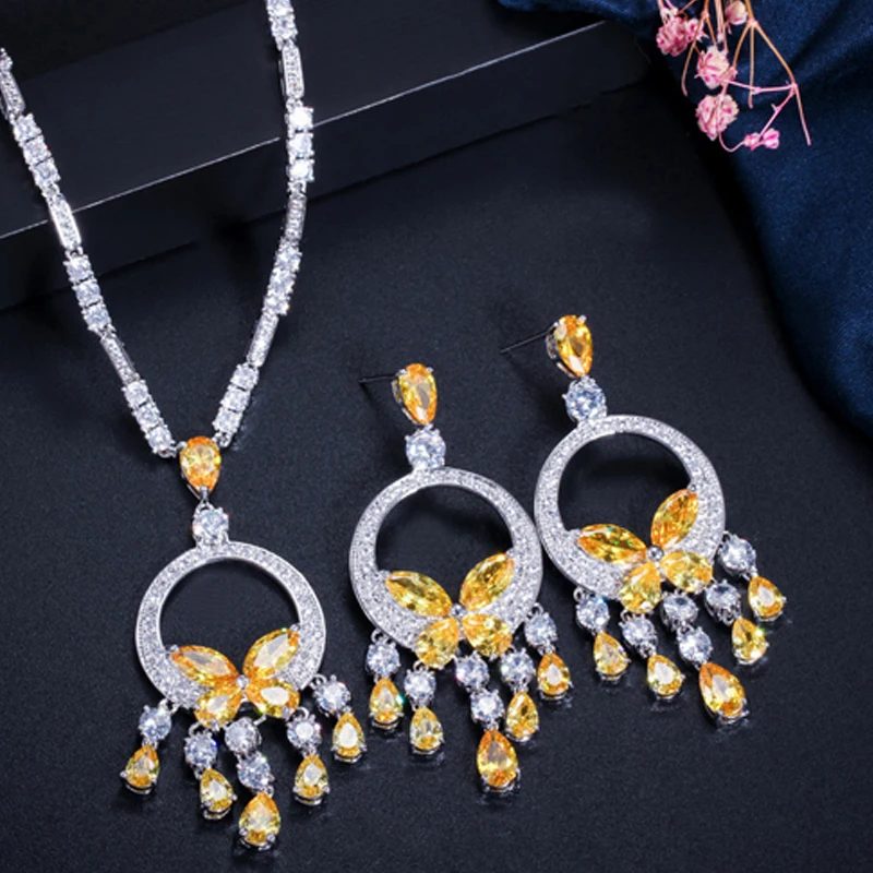 ThreeGraces красивый желтый кубический циркон камень большая длинная бабочка висячие