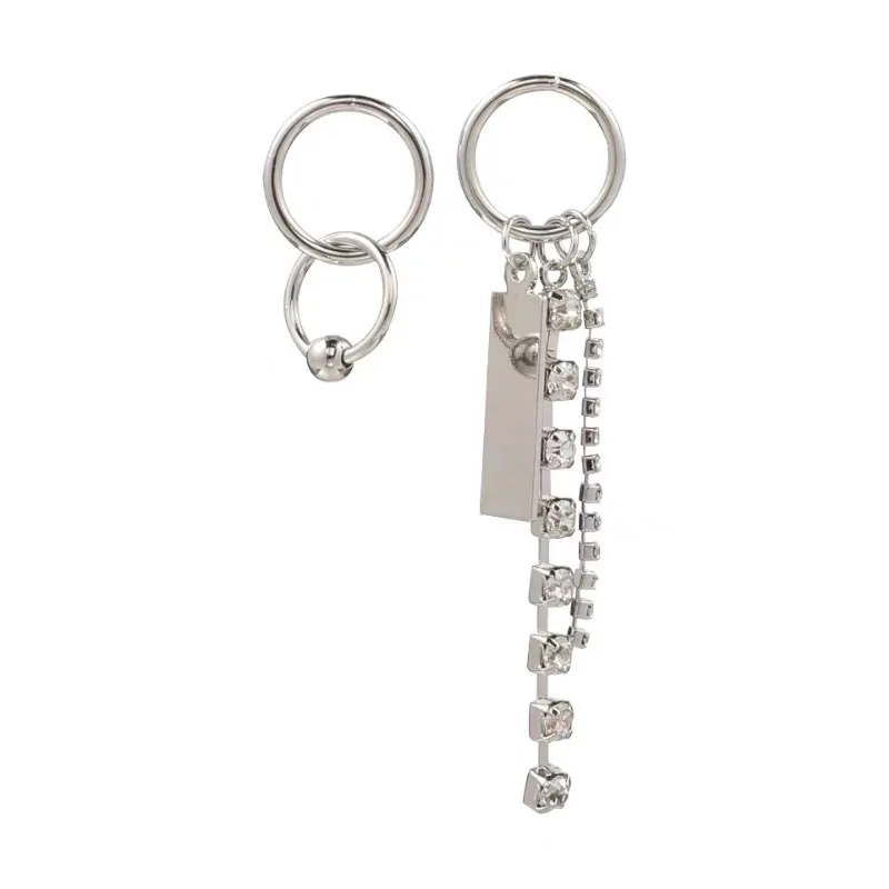 

TIMRONLY Asymmetric Shinning Rhinestones Chains Dangle Earrings Hollow Circle Metal for Women Lady Statement Party Accessories