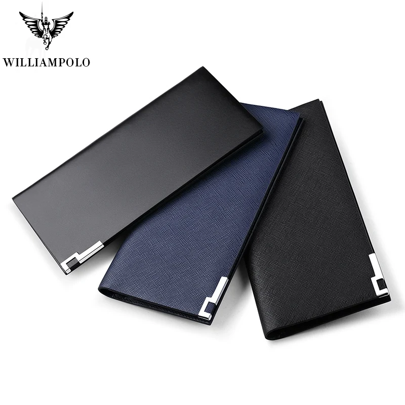 Для мужчин из натуральной кожи длинный тонкий клатч кошелек WILLIAMPOLO 13 кредитных карт и Бизнес держатель для карт модные тонкие кошелек в минималистском стиле