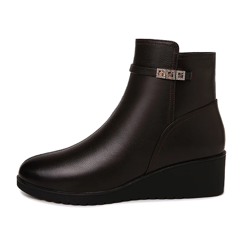 

Women'S Round Toe Wedges Boots, Solid Color Short Boots With Side Zipper, Women'S Platform Shoes