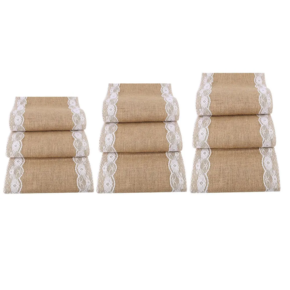 

Jute Vintage Retro Table Cover Both Sides Lace Hollow Table Runner Tablecloth Runners Home Party Christmas Wedding Table Runner