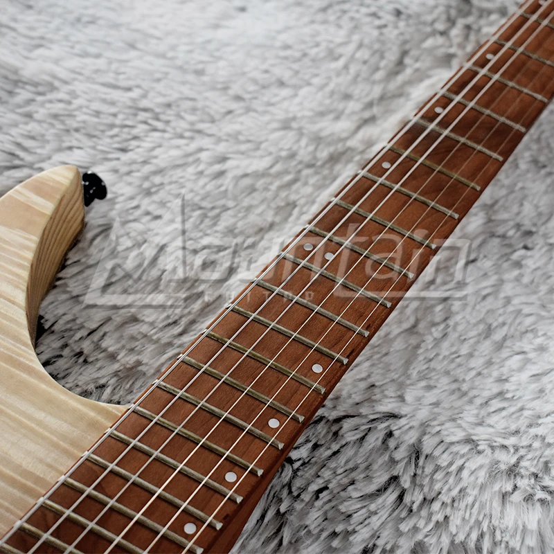 Горная безголовая гитара fanned fret 25,5-25 'пепельный корпус Пламя клен Топ жареный кленовый гриф fret