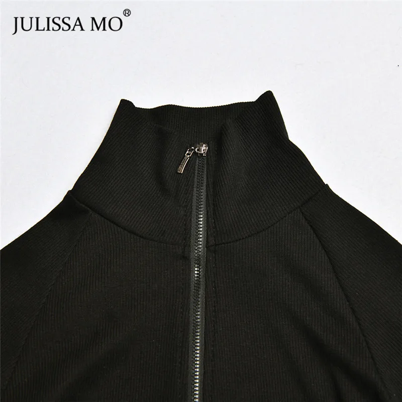 Женский комбинезон в рубчик JULISSA MO с высоким воротником и молнией черный