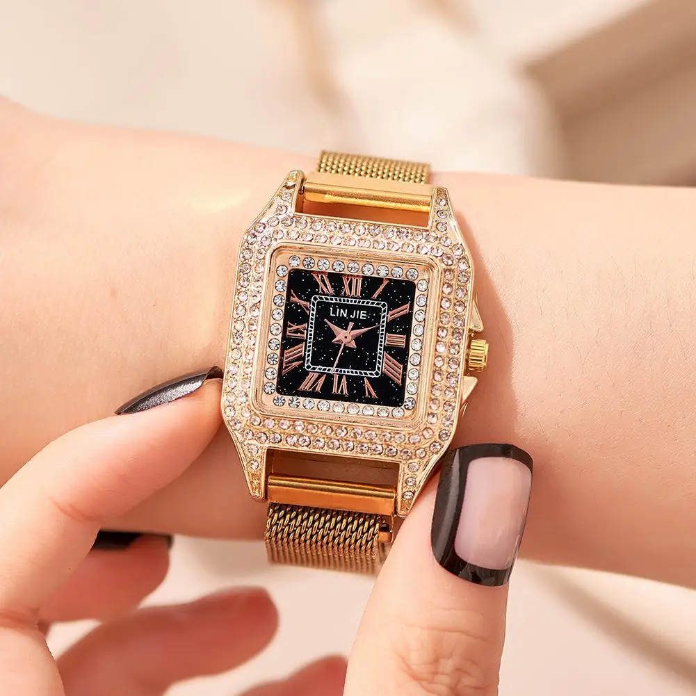 Женские модные квадратные наручные часы с бриллиантами роскошные женские