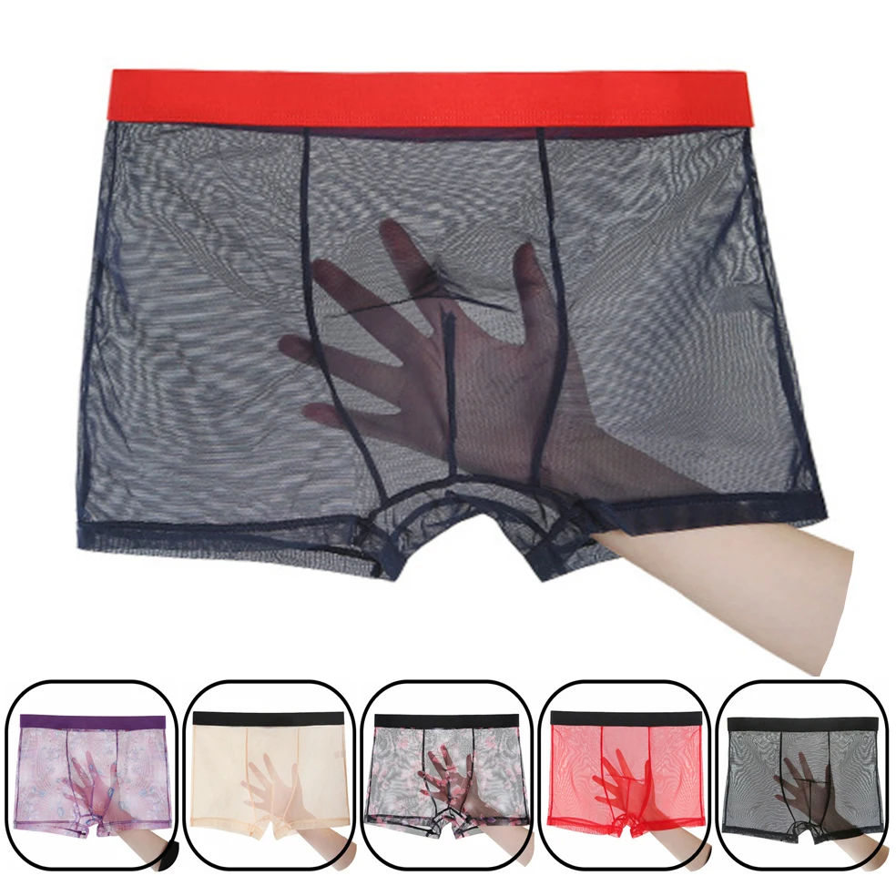 

Men Sexy Seamless Underwear Pants Mens Ultra-thin Transparent Boxershorts Male Mid-rise Mesh Slips Homme Panties Boxer Shorts