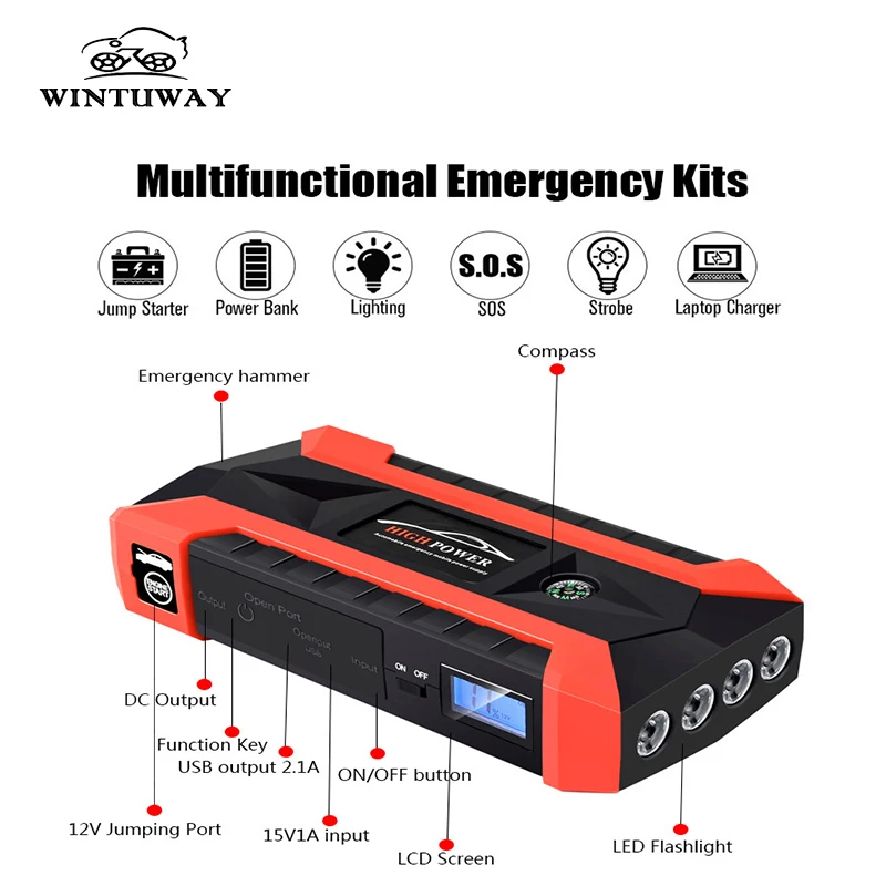 WINTUWAY многофункциональное автомобильное пусковое устройство 12 В 4usb 1000 А