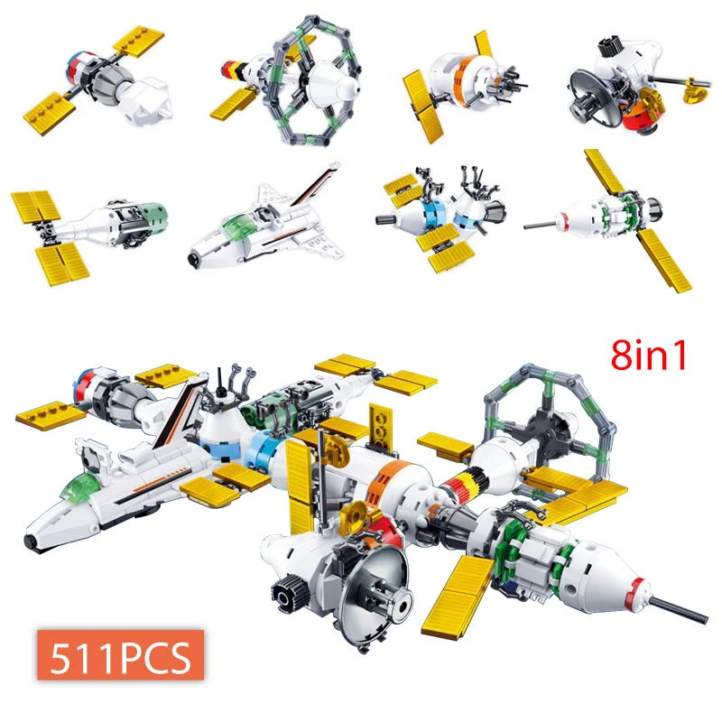 

8 in 1 City Technical International Space Exploration Station Building Blocks Universe Aerospace Satellite Bricks Toys For Boys