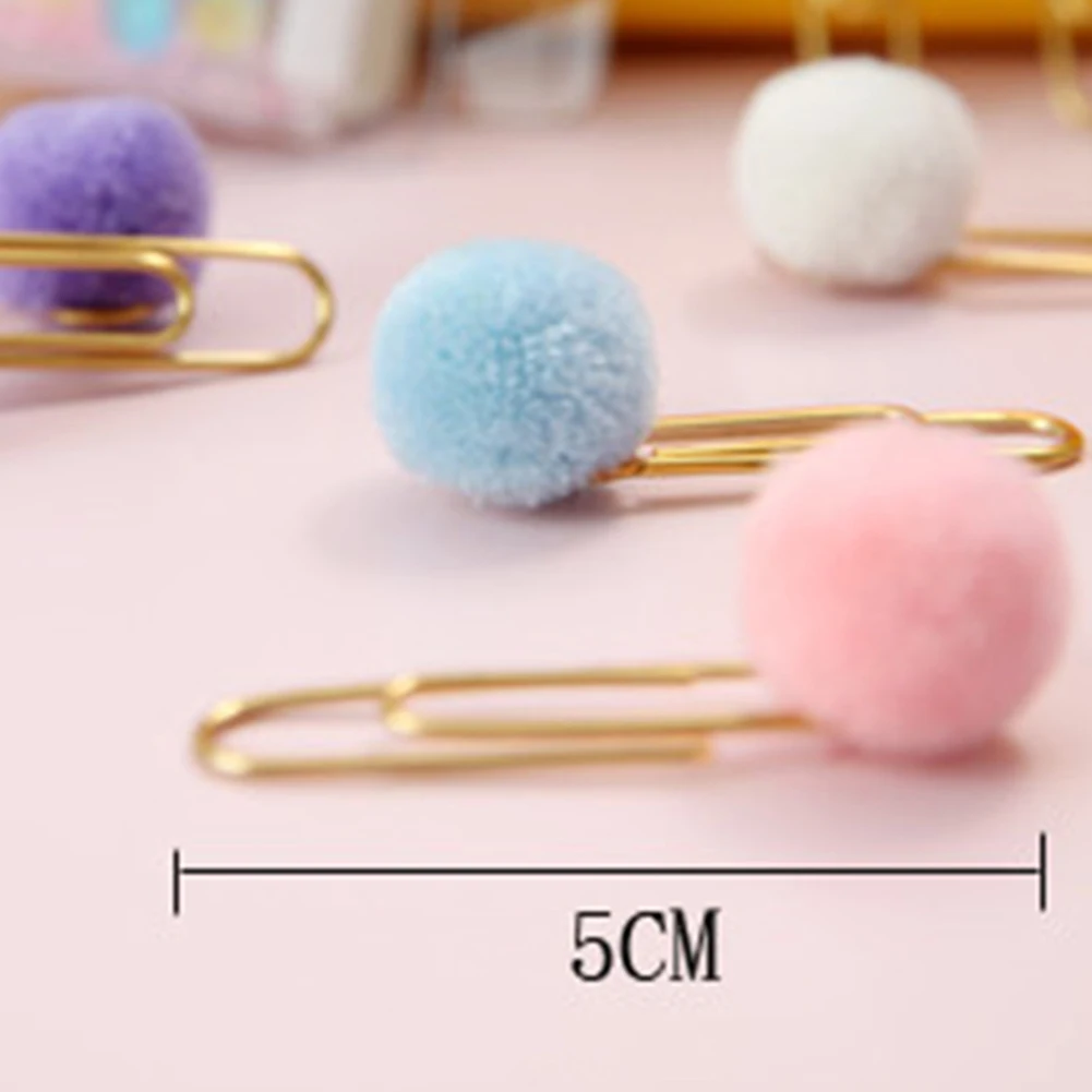 6 шт./компл. милый зажим для бумаги с помпоном Закладка офисные канцелярские
