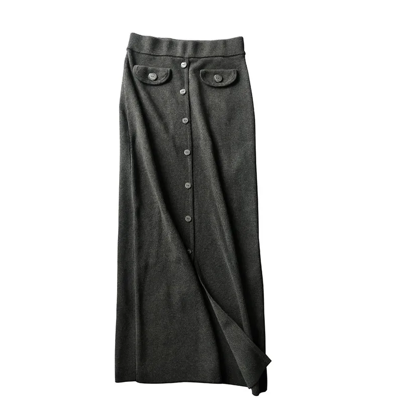 Free Shipping 2020 New Fashion Long Maxi Autumn And Winter High Waist Vintage Stretch Pencil Skirt With Slit Women S-XL Button | Женская