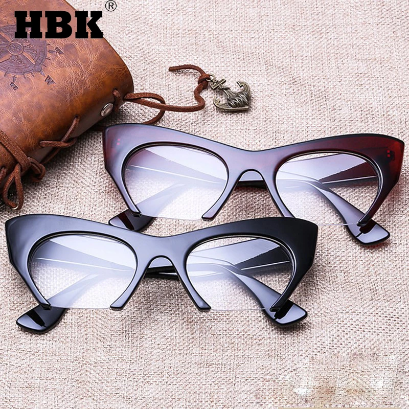 

HBK New Fashion Cat Eye Glasses Half Frame Women Men Optical Eyeglasses Colorful Eyewear For Female Clear Lens Plain Eyewear