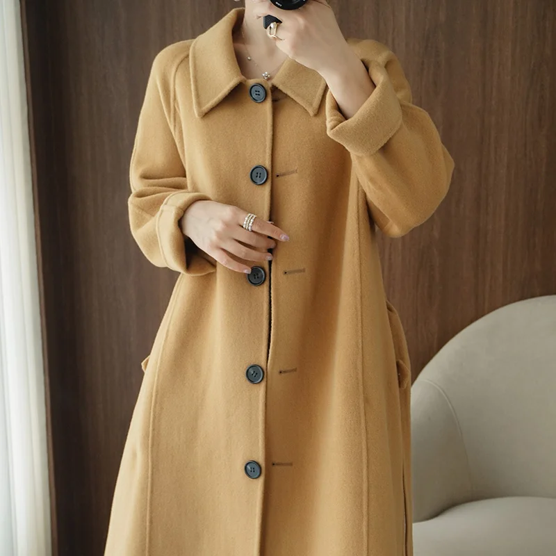 

Женское длинное двухстороннее шерстяное пальто с поясом, винтажное пальто-Тренч из 2021-ной шерсти, модель WPY4029 на осень, 100%