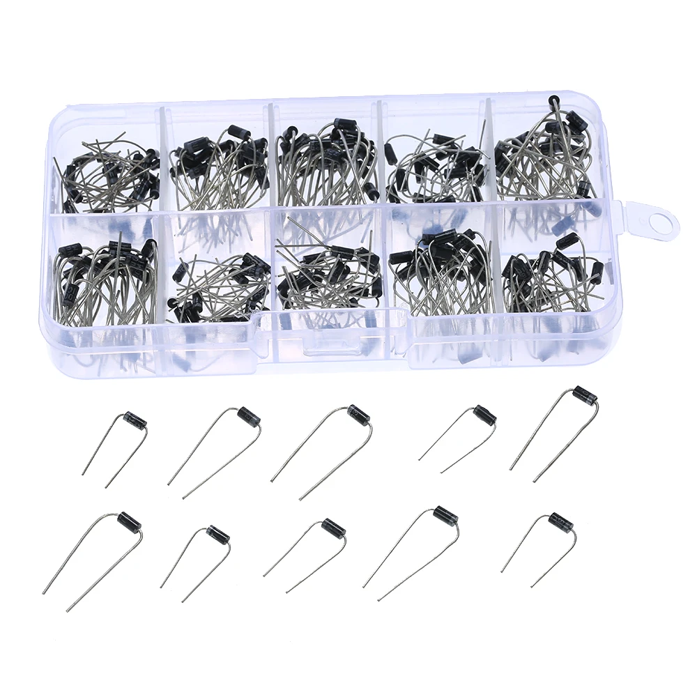 10Values 200pcs Rectifier Diode Schottky Assortment Electronic Kit 1N4001~1N4007 1N5817 1N5818 1N5819 With Storage Box | Инструменты