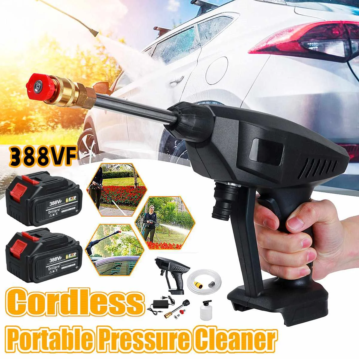 

388Vf Cordless High Pressure Washer Car Washer Gun Auto Spray Garden Water Jet Cleaning Tool Portable Cleaner For Makita Battery