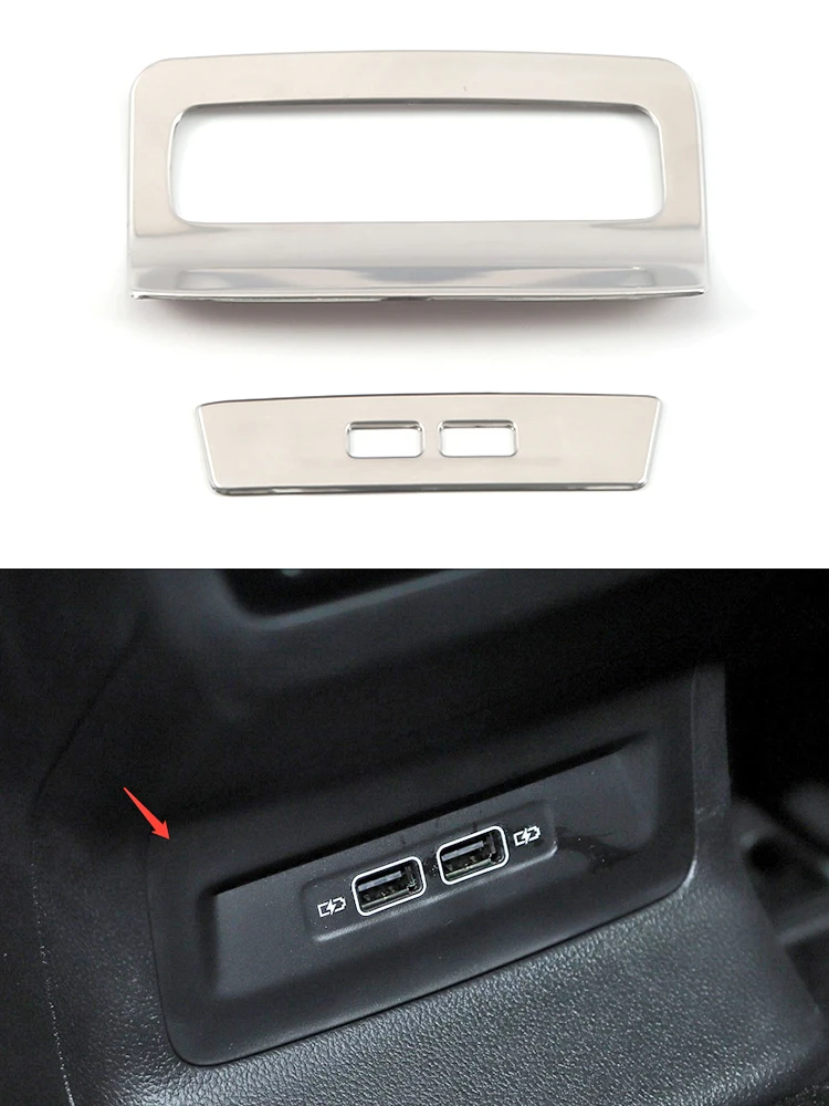 

For Skoda Karoq 2018 2019 2020 Interior Rear Armrest Rear USB Socket Cover Frame Trim Mouldings Stainless Steel Car Accessories