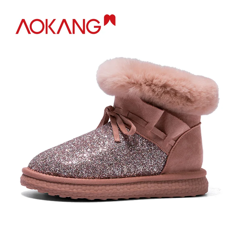 AOKANG/брендовые зимние женские ботинки Новое поступление 2019 года теплые плюшевые