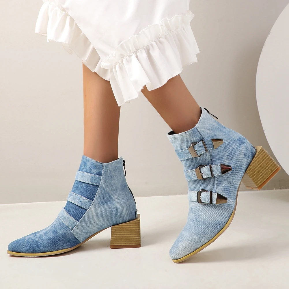 

SaraIris Female Buckle Pointed Toe High Heels Ankle Boots Fashion Brand Classic Boots Women Zipper Designer Shoes Woman