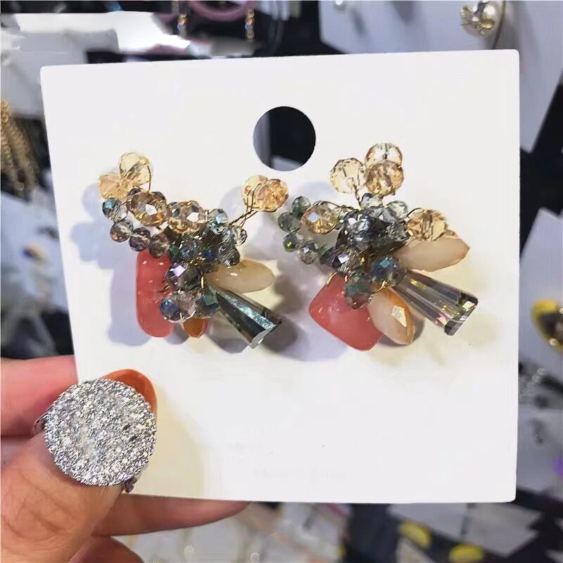 Женские серьги гвоздики с бантиком MENGJIQIAO корейские Разноцветные ручной работы