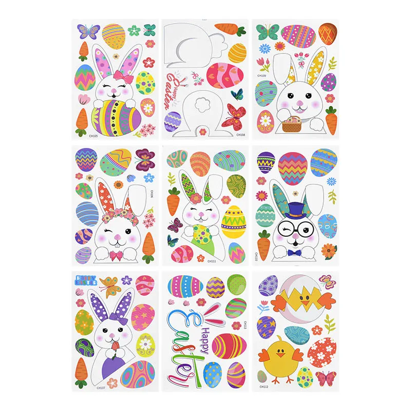 

9pcs/set Easter Window Stickers Rabbit Eggs Carrot Wall Stickers Decal Happy Easter Decor For Home Kids Room Removable Wallpaper